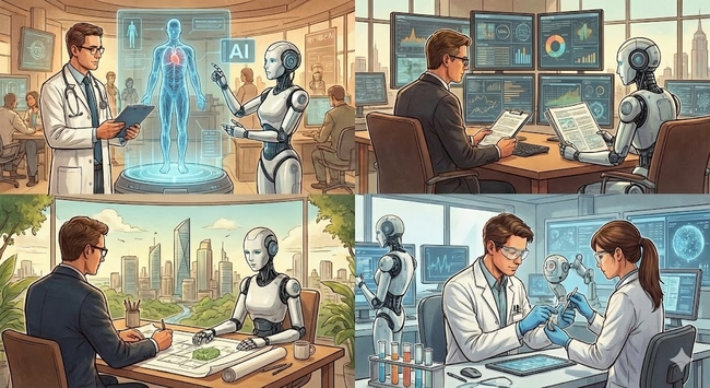 イラストは生成ＡＩを使い「専門職とＡＩ」という題で生成したもの